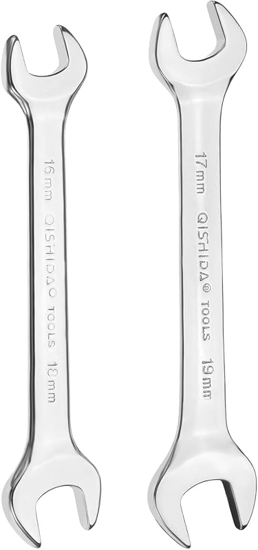 Chaves de Boca Duplas HARFINGTON 16 x 18 mm e 17 x 19 mm com Ângulo de 15° e Acabamento Espelhado, Kit com 2 Peças