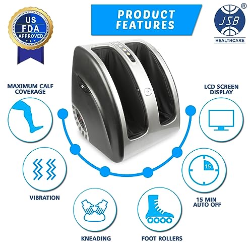 Image of JSB HF72 Leg and Foot Massager Machine for Calf Pain Relief (Silver-Black)