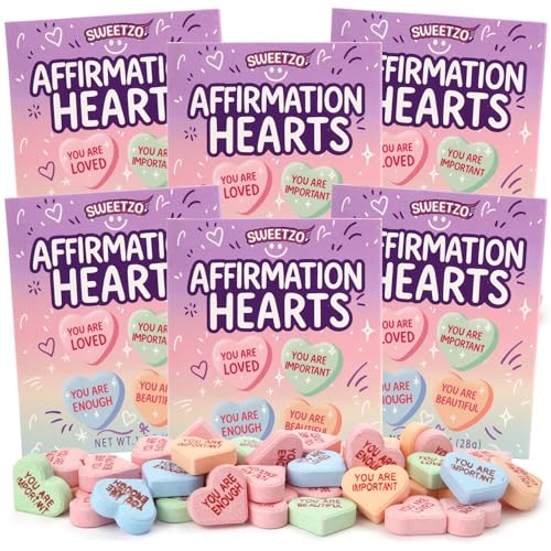 Valentine’s Day Affirmation Conversation Hearts Gift Boxes, Positive Message Candy for Classrooms, Parties & Exchanges, Inspirational Treats, Pack of 6