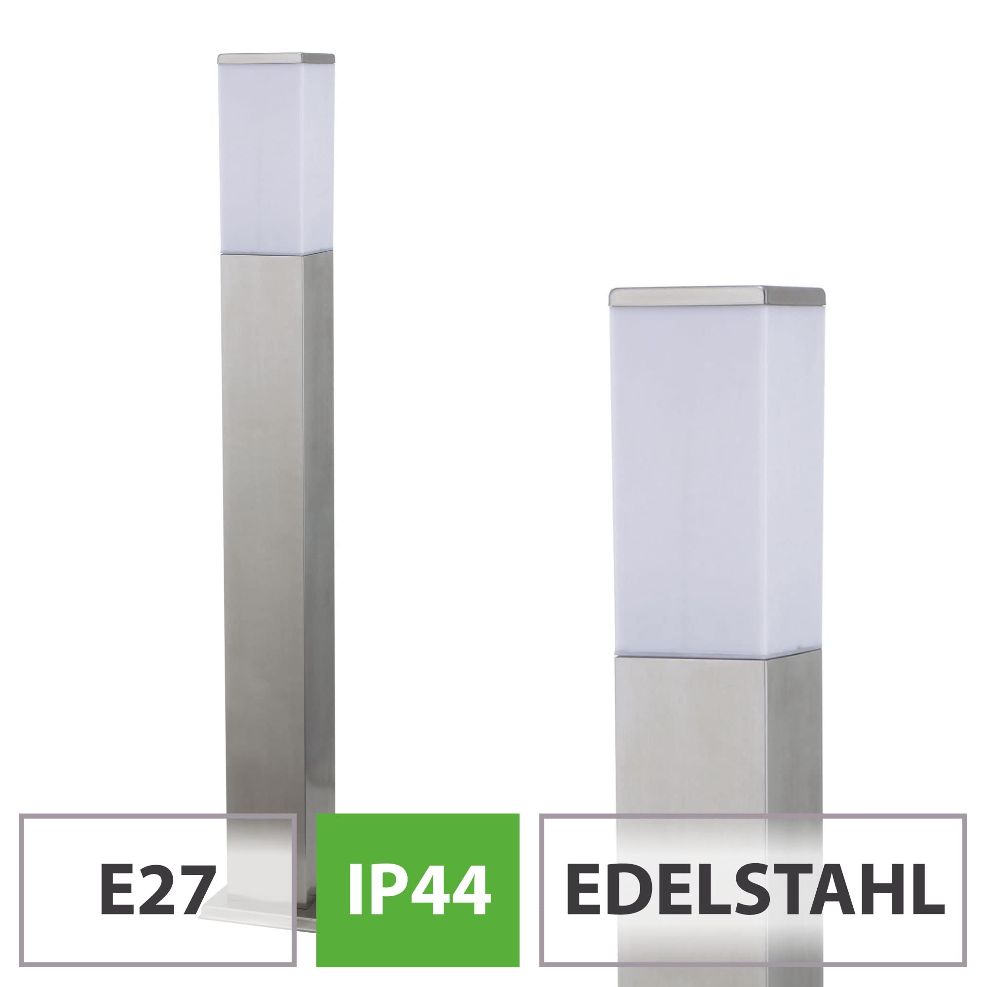 Maxkomfort E27 Aussen Standleuchte aus Edelstahl 80 cm eckig Standleuchte Aussenstandlampe Standlampe Aussenstandleuchte E27 Fassung 446