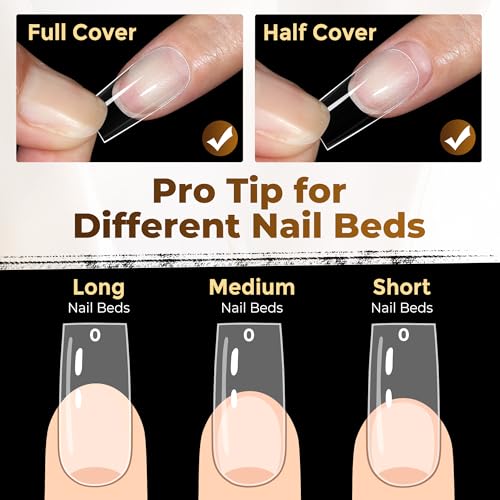 Image of UNA GELLA Square Straight Nail Tips Medium 504PCS Pre Etched Square Gel Nail Tips Full Cover French Style Salon for Women DIY Press On Flase Nails Extension 12 Sizes Acrylic Nails