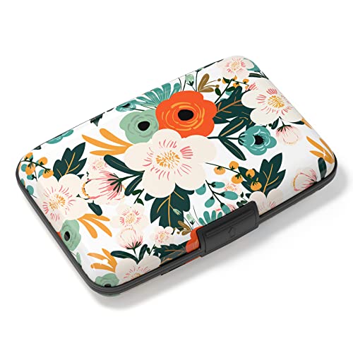 Image of Credit Card Holder, Mini Aluminum Card Wallet RFID Blocking Slim Metal Hard Card Case for Women Men, Colorful Flowers