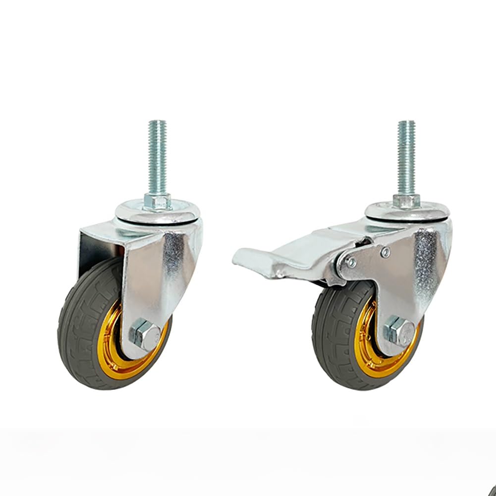 Gerrit 125mm Ruote con M12 Perno Filettato Estesa, Set di 4 Ruota Girevole Silenziosa in Gomma Piena con Freno, Ruota per Carrello Industriale di Fascia Alta per Carichi Medi