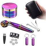 SEA GIANT 8-Piece Rainbow Design Metal Straw Detachable 2 Inch 4 Piece Spice Grinder with Seal Storage Jar ,Travel Bag（Purple）