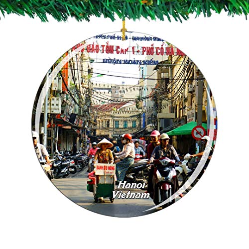 Weekino Vietnam Old Town Hanoi Christmas Ornament City Travel Souvenir Collection Double Sided Porcelain 2.85 Inch Hanging Tree Decoration