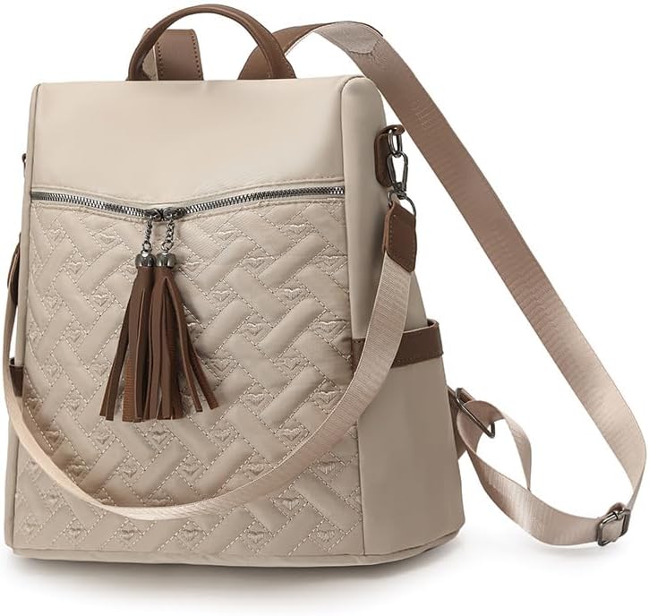 Women's Bible cover large Bible bag, Bible study supplies journal set, quilted church bag with handle (Light beige)