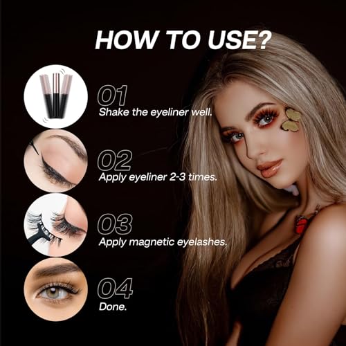 Image of CALAILIS Magnetic False Eyelash and Magnetic Eyeliner Kit, Eye Makeup Waterproof Liquid Eye Liner, 3D Faux Mink Lashes Natural Reusable Lashes 3 Pairs, Free Applicator(CY01)