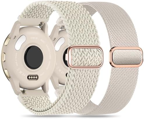 2 Pack Nylon Bands Compatible With Garmin Vivoactive 6/5/3/Forerunner 570 42mm/165/55/645/245 Music Watch Band, 20mm Soft Elastic Nylon Bands Replacement for Garmin Venu/Venu Sq/Venu Sq 2 Women Men