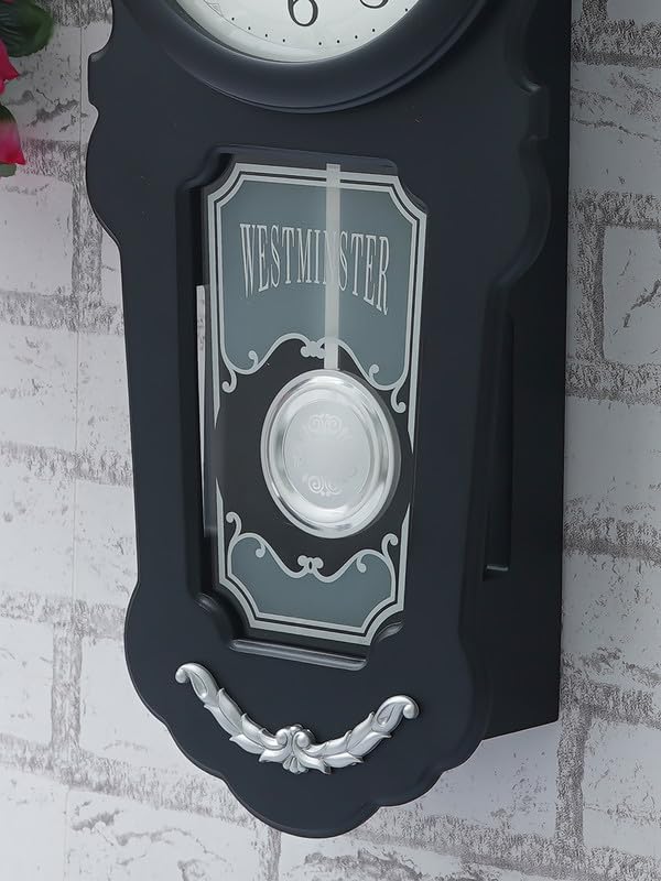 Image of CHRONIKLE Decorative Vertical Wooden Case Analog Pendulum Chime Musical Wall Clock for Living Room Home Decorations Office Gifts (Size: 26 x 10.3 x 56 CM | Weight: 1955 Gram | Color: Black)