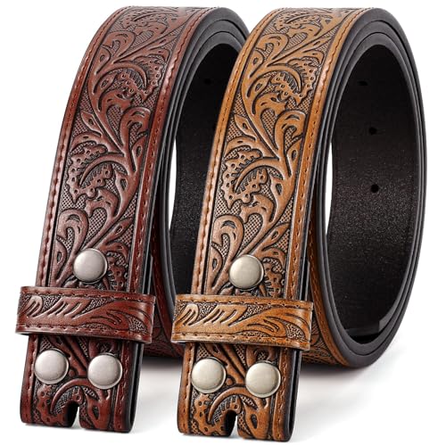 Image of SANSTHS 2 Pack Western Belts for Men without Buckle, Cowboy Belt for Buckle Western Leather Belt Straps for Jeans
