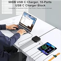 500W USB C Ladegerät Mehrfach, GaN V 10 Ports USB Ladegerät Mehrfach, 500W 10-Port Schnellladegerät Kompatibel mit MacBook Pro/Air, iPad Pro/Air, iPhone, Android etc – Ansicht 7