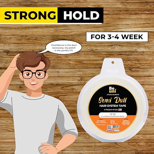 Image of Semi Dull Hair Patch Tape For Men Super Hold No Shine Hair Patch Tape Waterproof Wig Tape Skin Safe Medical Grade Adhesive Roll 12 Yards Long Lasting Hold Up To 2-4 Weeks