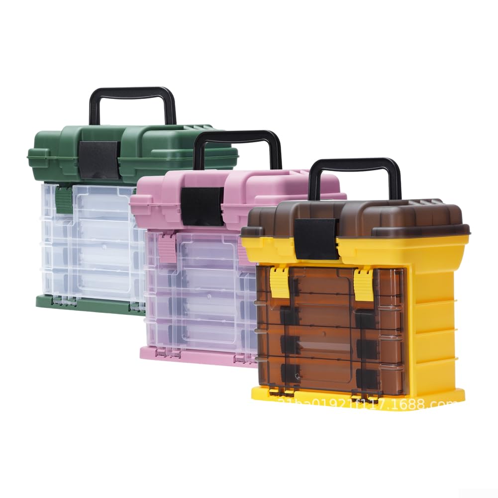 Caja de aparejos de pesca portátil con múltiples compartimentos, solución de almacenamiento para spinners, alicates giratorios, estuche organizador de plástico PP 28 x 17,5 x 27 cm (amarillo)