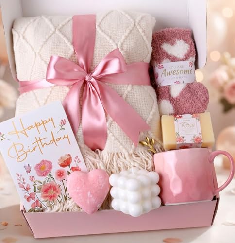 Spa Gift Baskets for Women - Mothers Day Gift Basket, Get Well Soon, Self Care, Relaxing Sunflower Package, 11pcs Spa Sets with Blanket, Luxury Gifts for Her Birthday Anniversary Mothers Day