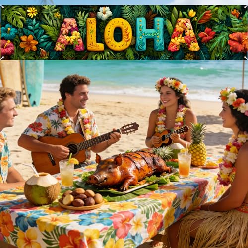 Image of Nuxovilar Aloha Banner Hawaiian Party Decorations 78.7x17.7 Inches
