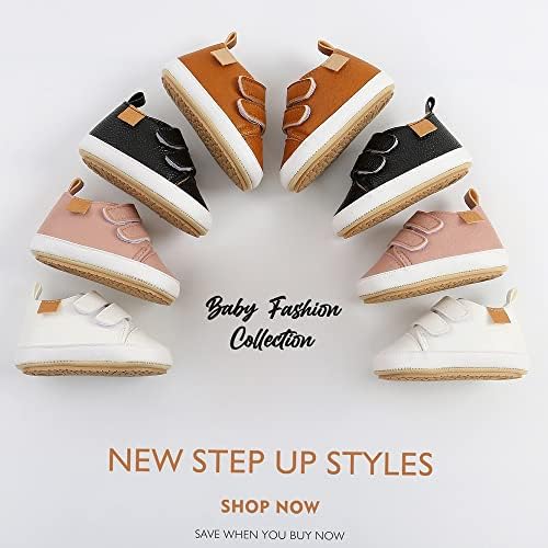 Sonsage Infant Baby Boy Girl First Walking Shoes Newborn Prewalkers Non Slip Rubber Sole Crib Trainers Toddler PU Leather Sneakers 12-18 Months