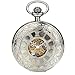 Produktbild JewelryWe Klassiker Retro Taschenuhr römische Ziffern Herren Handaufzug mechanische Kettenuhr Skelett Uhr mit Halskette Kette Umhängeuhr Silber