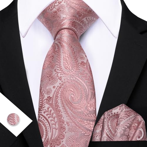 Image of YOHOWA Mens Ties Set Wedding Paisley Neckties with Handkerchief Cufflinks Formal Business