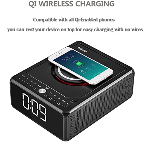 Gelielim CD Players for Home, Bluetooth Boombox with Remote, CD Clock Radio, 10W Fast Wireless Charging, Digital FM Radio, CD Player Portable with Headphone Jack, USB & AUX Ports, Dimmable LED Display - Thumbnail 5