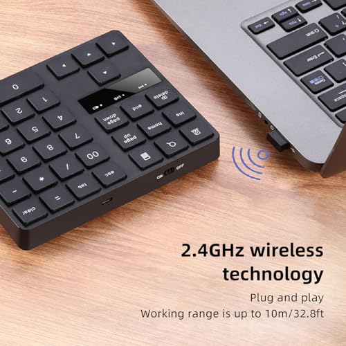 Yunseity Numeric Keypad, 35 Keys 2.4G Portable Number Pad, Rechargeable Financial Accounting USB External Numpad Keyboard for Wins 7 8 9 10, for Android