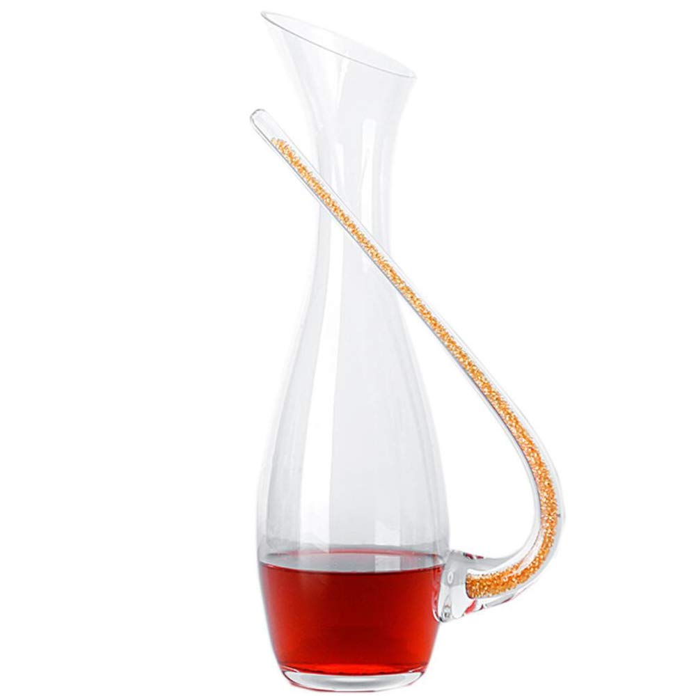 Decantador de vino, elegante decantador de vino - jarra de decantador de vino tinto de cristal sin plomo con mango dispensador casero, ideal para vino, té, jugo, agua (Color: amarillo)