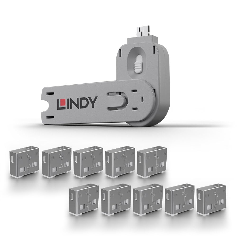 Lindy USB Type A Port Blocker- Pack of 10 Blockers + Key, White