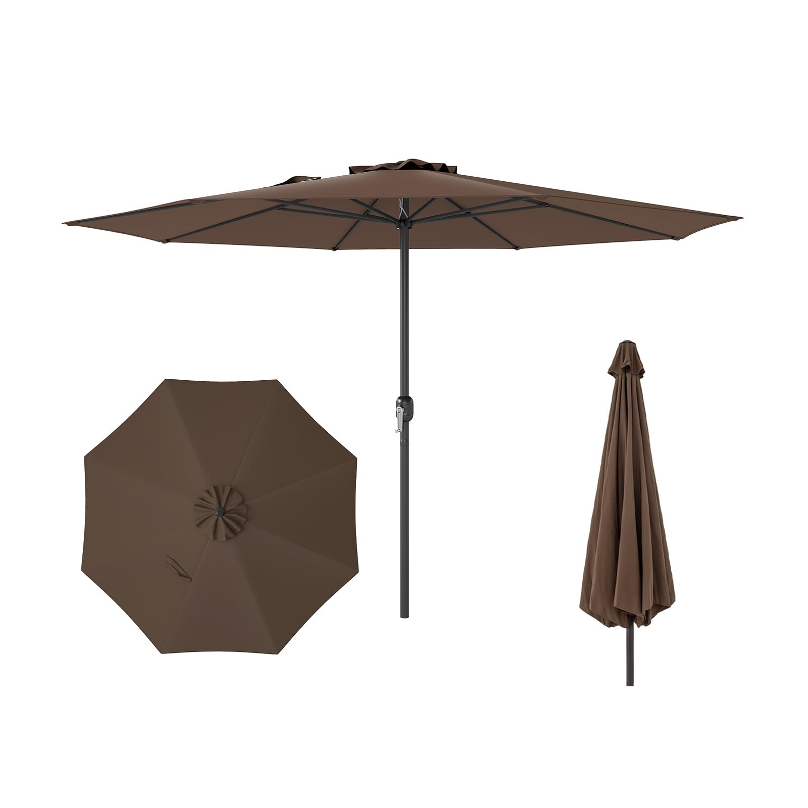 RELAX4LIFE Sonnenschirm 350 cm, großer Gartenschirm mit Kurbel, Terrassenschirm mit 8 Rippen, Balkonschirm UV Schutz, Marktschirm wasserabweisend, Kurbelschirm für Garten, Terrasse, Pool (Braun)