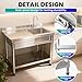 Heavy Stainless Steel Utility Sink Workbench, 40''W Outdoor Sink with Tool Drawer and Hot/Cold Pipes, Scratch-Resistant for Outdoor & Farmhouse Use, Kitchen