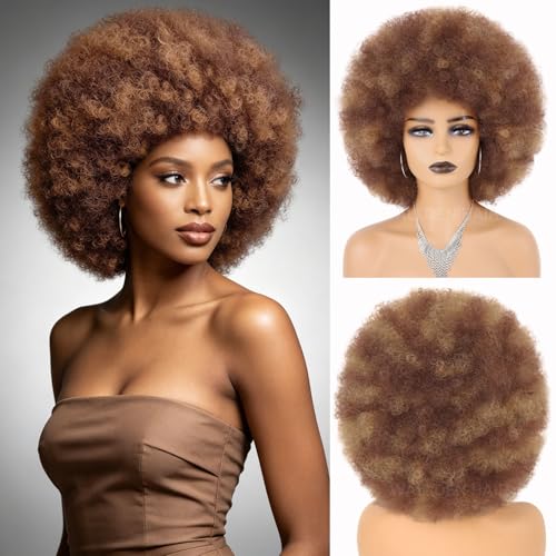 Wallden Hair Afro wigs for Black Women Glueless Wear and Go Wig 70's Short Afro Puff Wigs Big and Fluffy Heat Resistant Synthetic Colored Wig for Cosplay Costume Halloween Use (30/33)