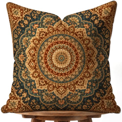 Image of OUZ Indian Hippie Bohemian Psychedelic Peacock Mandala Velvet Throw Pillow Covers Home Decor Pillowcase Square Pillow Case Cushion Cover for Farmhouse Bed Sofa Living Room 18x18 (1, Mandala-03)