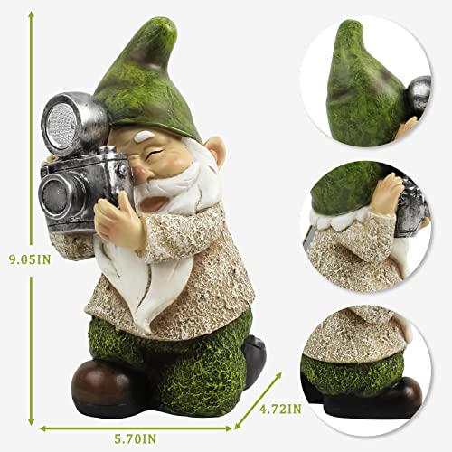 Eptuega Garden Gnome Statue Resin Gnome Figurine， Take A Photograph Gnome Statue，With Solar Led Lights, Outdoor Decorations Art Sculpture For Patio Yard Lawn Garden Decor Lawn Ornaments Gnomes Gifts #TOP1