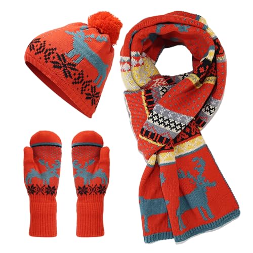 Guantes de punto rojo de Navidad para adultos y niños juego de invierno