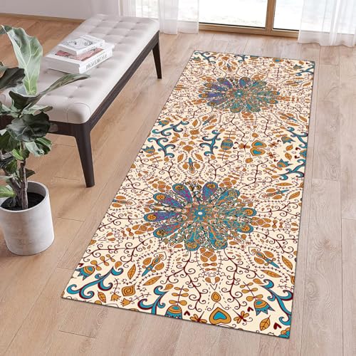 Alfombra bohemia para pasillo y cocina transitable y beige 3
