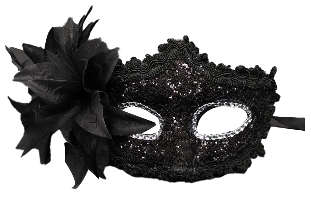 AZYOUNG Women’s Side Flower Multicolor Lace Covered Half Face Crown Masquerade Mask (Black)