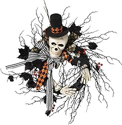 Gerson 22-Inch Diameter Halloween Wreath with Skeleton