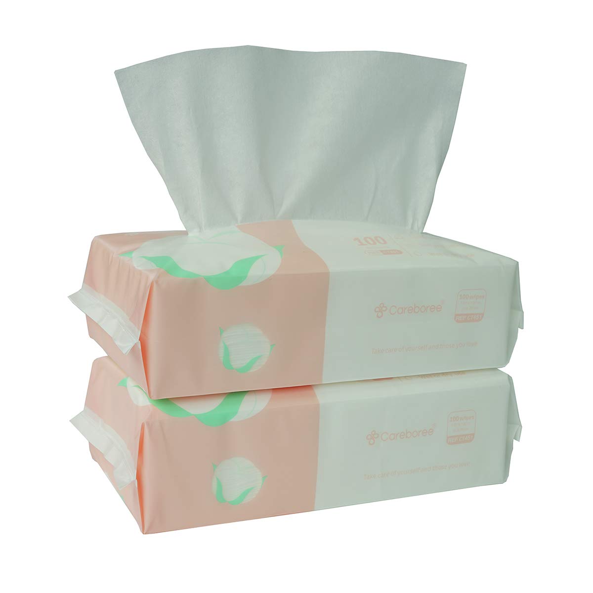 Careboree Ultra Soft Dry Baby Wipes Unscented Multi-Purpose Pure Cotton Tissue for Sensitive Skin (2 PACK-200 Count)