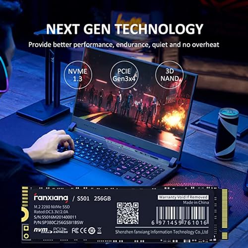 Image of fanxiang S501 256GB NVMe SSD 3D NAND1.3 PCIe Gen3x4 M.2 2280 Internal Solid State Drive (Read Speed up to 2,050 MB /s) Compatible with Laptop & PC Desktop