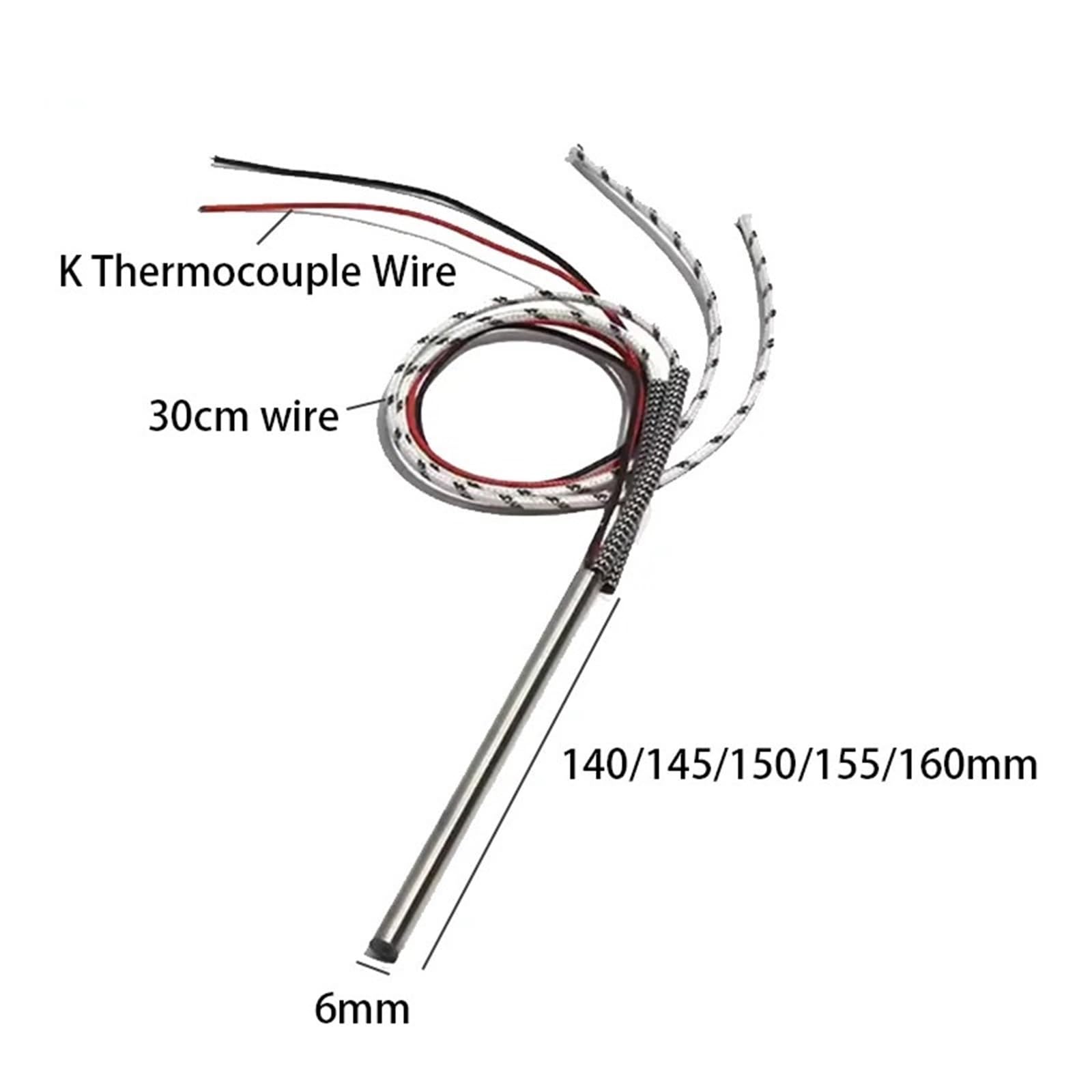 6 MM Durchmesser Elektrische Patrone Heizelement 140/145/150/155/160 K Thermoelement Rohr stange Widerstand 2 Stücke(380V_6X150MM 290W)