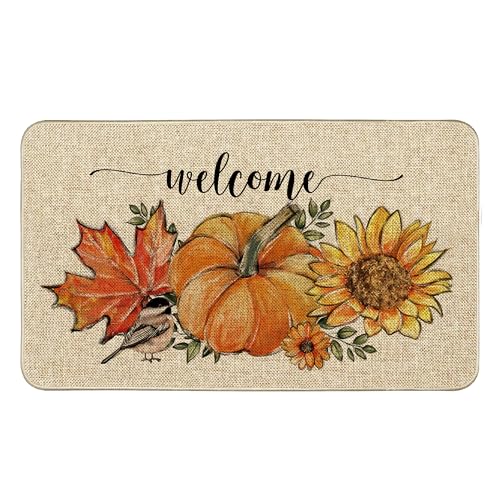 Tikeciti Fall Thanksgiving Harvest Pumpkin Welcome Doormat, Autumn Sunflower Doormats