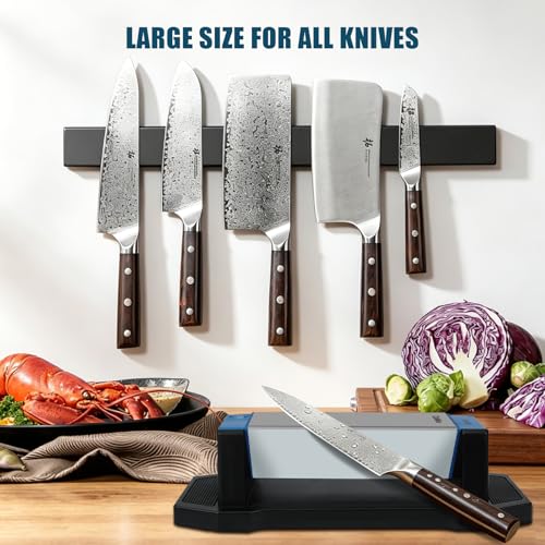 Image of Diamond Knife Sharpener, Larger Sharpening Stone, 360 /600 /1000 Grit Whetstone Knife Sharpener Kit with Honing Guide, Angle Guide, Leather Strop for Kitchen Knives, Chisels, Tools, Outdoor Gear