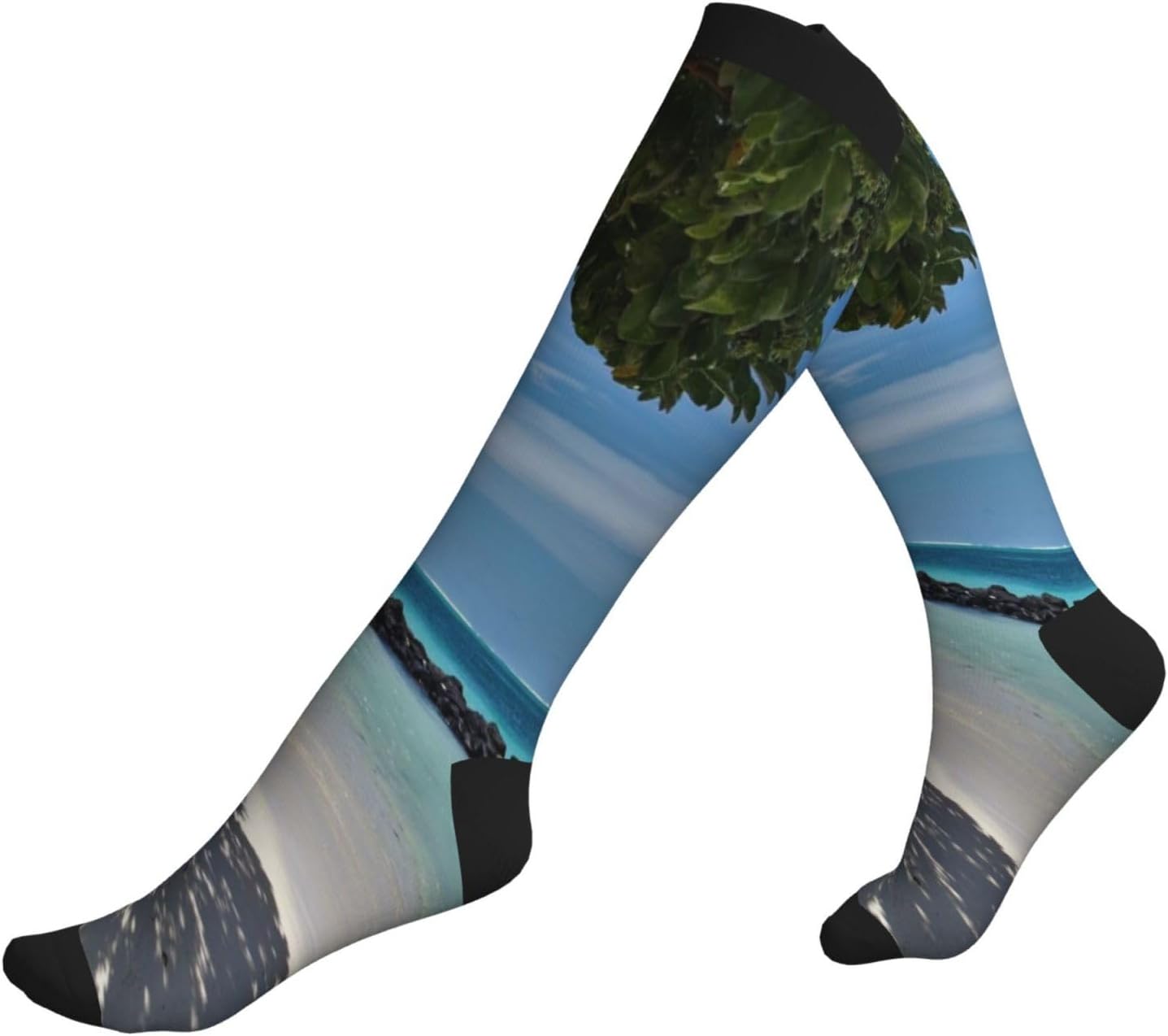 Mangrove & Palm Tree Roots & White Sand1 Tight Fitting Women'S Men'S Knee High Running Socks
