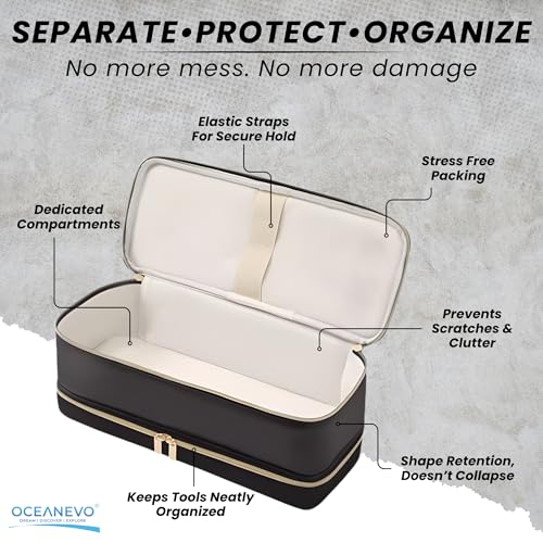 Image of OCEANEVO 2 Layer Travel Pouch for Dyson Airwrap with Makeup Sponge | Hair Accessories Tools Organizer Storage Bag (Bag Only) | 34 x 15 x 16 Cm - Black - 1 Year Warranty