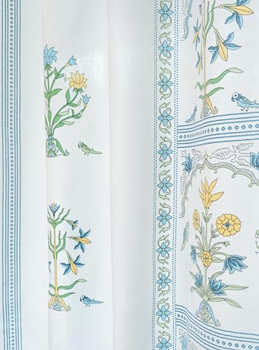 Image of Tranquebar Curtain Co. Window Curtains 6 Feet, 60-65% Room Darkening, Blue Floral Print, Cotton Curtains for Window, Cotton Curtains 6 Feet Long Set of 2, BackTabs, Sashi (183 cm) - Set of 2