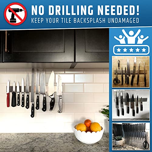 17" Strong Adhesive (No Drill) Magnetic Knife Holder for Wall - Professional Knife Strip - No Screws Needed - Adhesive Backing - Stainless Steel Knife Bar (Upgraded Version – Will Not Fall) by HMmagnets - Image 6