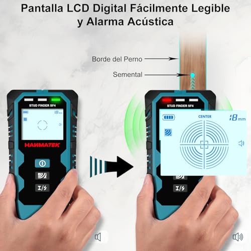 Miniatura 6 de Hanmatek Detector De Vigas Y Metales 5 En 1 Con Sensor Inteligente, Escáner De Pantalla Lcd Hd Y Alarma Sonora - Escáner De Pared Para Metales, Cables Ca, Madera Y Tuberías - Sf4