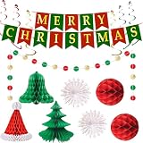 MOLHEM Christmas Decorations Set,Paper Christmas Decorations,Reusable Merry Xmas Paper Banner Indoor Decoration for Home, Indoor Vintage Honeycomb Xmas Room Decor