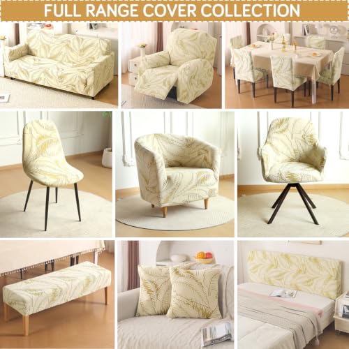 Image of HOKIPO Leaf & Loom Stretch Sofa Cover 1 Seater, Golden Beige