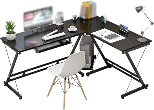 L Shaped Desk L Shaped Desk Reversible L Shaped Computer Desk, Corner Desk with with Keyboard Tray, Minimalist L Shaped Gaming Desks, Saving Space Laptop Table Color Black, Size 47 in