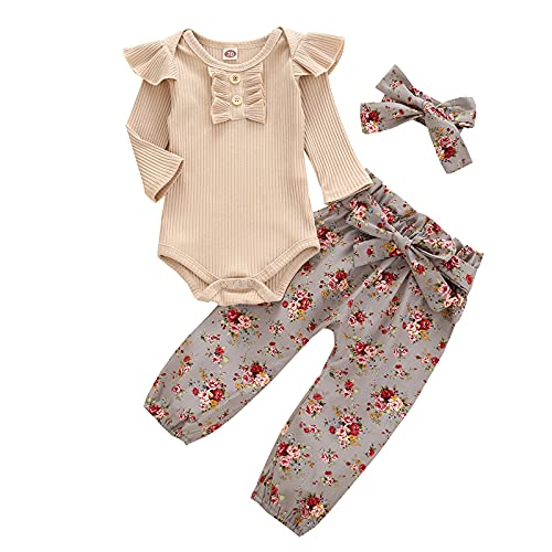 Walabe Ensemble BéBé Fille, VêTements 3Pcs Automne Hiver Manches Longues Imprimé pour BéBé Fille Casual Pull + Pantalon De Sport+Bandeau Ensembles pour BéBé Naissance 0-24Mois Cover