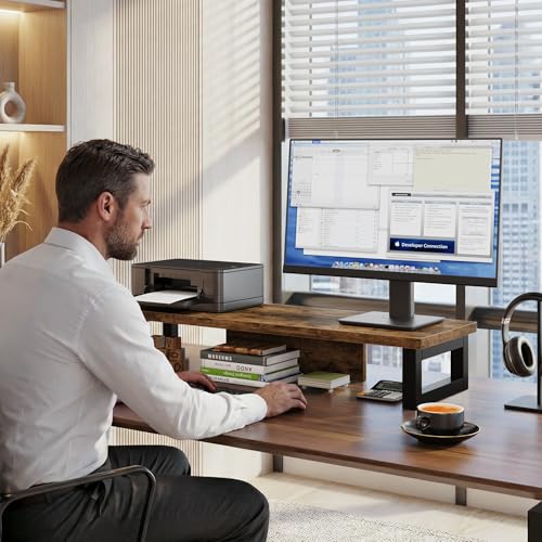 Soporte Monitor Escritorio 91x26cm Elevador Doble Madera rústica 7